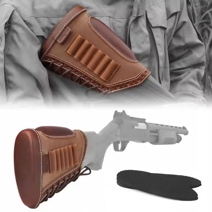 TOURBON Genuine Leather and Canvas Rifle Cheek Riser – Classic Fit for Buttstock Elevation & Ammo Storage