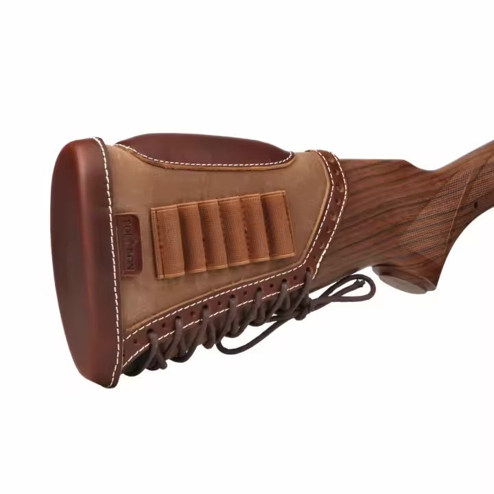 TOURBON Genuine Leather and Canvas Rifle Cheek Riser – Classic Fit for Buttstock Elevation & Ammo Storage