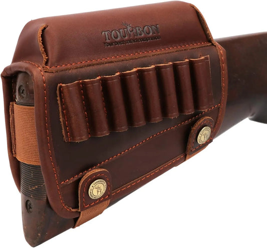 Genuine Leather Rifle Cheek Riser Pad with 7-Round Ammo Holder