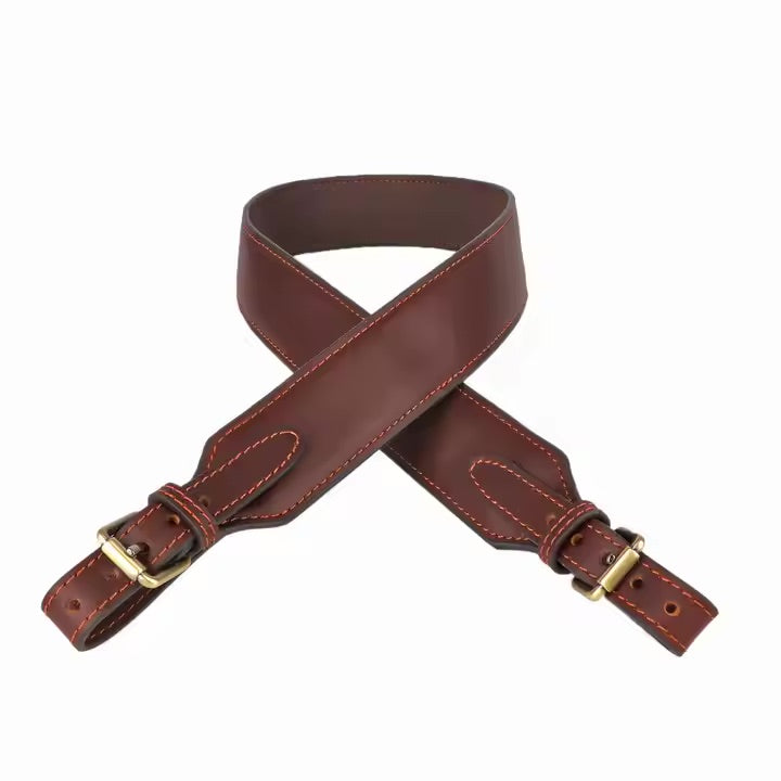 TOURBON Genuine Leather Rifle Sling – Adjustable & Classic Look for Hunting and Shooting